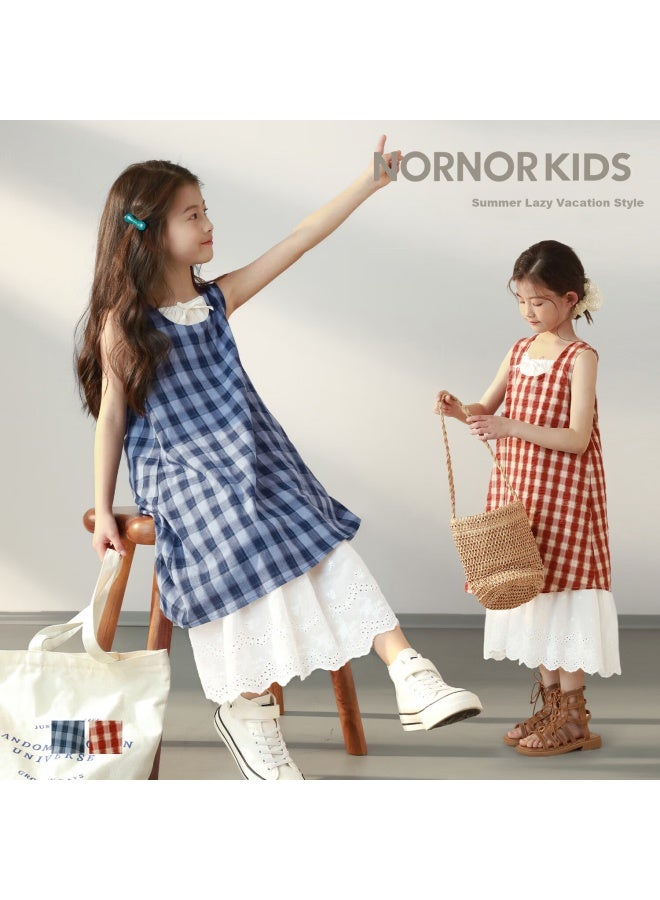 Luson Chen Dazhu Children's Wear Girls' Dress New French Plaid Dress Children's Summer Dress - Image 1