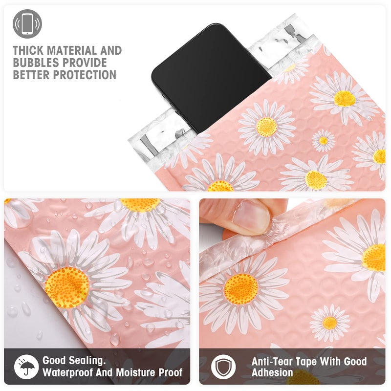 Metronic Bubble Mailers 6x10 Inch 100 Pack Pink Bubble Mailer Usable Size 6x9 Self-Seal Adhesion Padded Envelopes Pretty Padded Mailers for Jewelry, Makeup, Cards, Fancy Daisies - Image 4