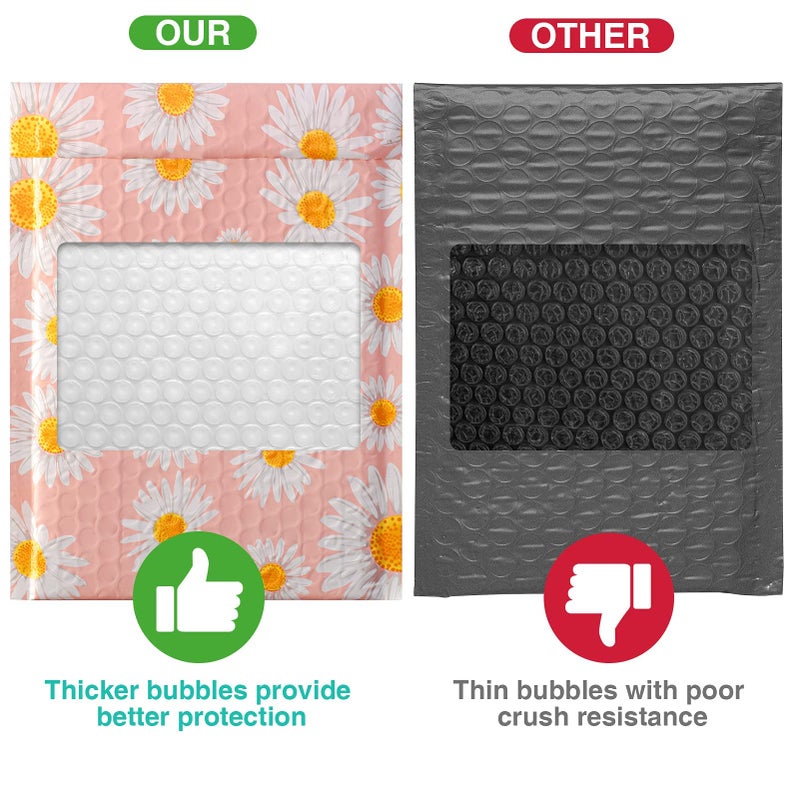Metronic Bubble Mailers 6x10 Inch 100 Pack Pink Bubble Mailer Usable Size 6x9 Self-Seal Adhesion Padded Envelopes Pretty Padded Mailers for Jewelry, Makeup, Cards, Fancy Daisies - Image 5