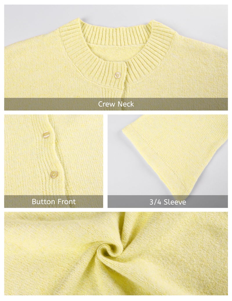 Springrain Cardigan Sweaters for Women Lightweight Knit Cropped Cardigan Button Up Solid Knitwear(Yellow-L) - Image 4