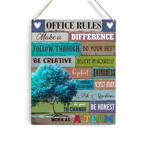 GUDIAO Office Quote Tree Signs Wall Decor - Rustic Rules Make a Difference Wooden Hanging Sign Decoration for Home and Office Door 8 x 10 - Image 1