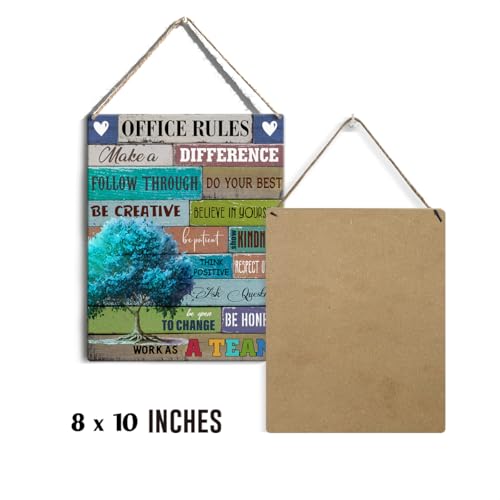 GUDIAO Office Quote Tree Signs Wall Decor - Rustic Rules Make a Difference Wooden Hanging Sign Decoration for Home and Office Door 8 x 10 - Image 2