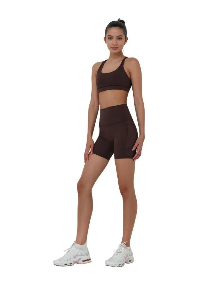 Mohuki Chocolate Brown Active Triple Line Crossback Bra for Women | Best Price UAE