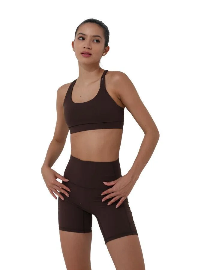 Mohuki Chocolate Brown Active Triple Line Crossback Bra for Women | Best Price UAE