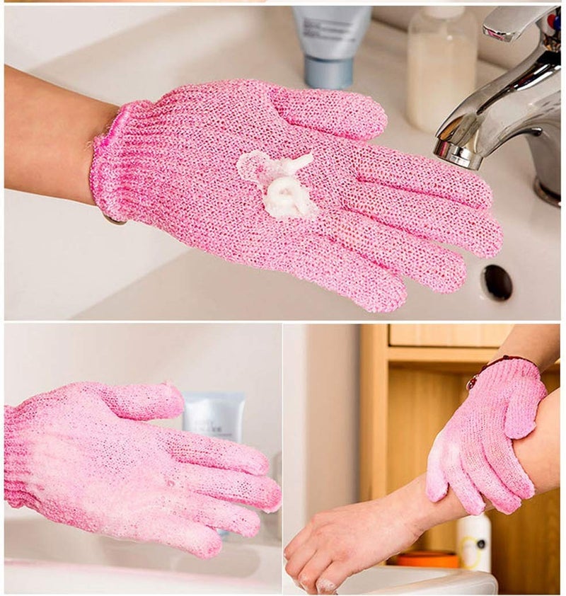 Lukzer زوج من قفازات الاستحمام لتقشير الجسم | قفازات تنظيف الجسم للتدليك والعناية بالبشرة لإزالة خلايا الجلد الميتة، قفازات استحمام نايلون مع جهاز تدليك (لون عشوائي) - Image 3