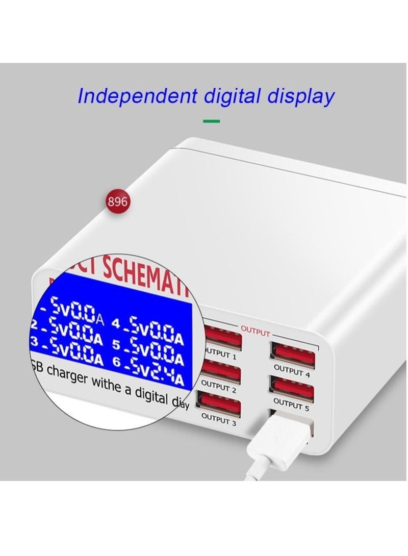 general 8A QC3.0 USB Charger with LCD Display 6 Ports Desktop Mobile Phone Charger Smart Fast Charging for Smart Phones Tablet PC899 - Image 2