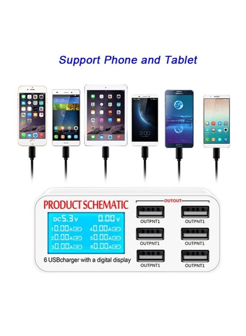general 8A QC3.0 USB Charger with LCD Display 6 Ports Desktop Mobile Phone Charger Smart Fast Charging for Smart Phones Tablet PC899 - Image 4
