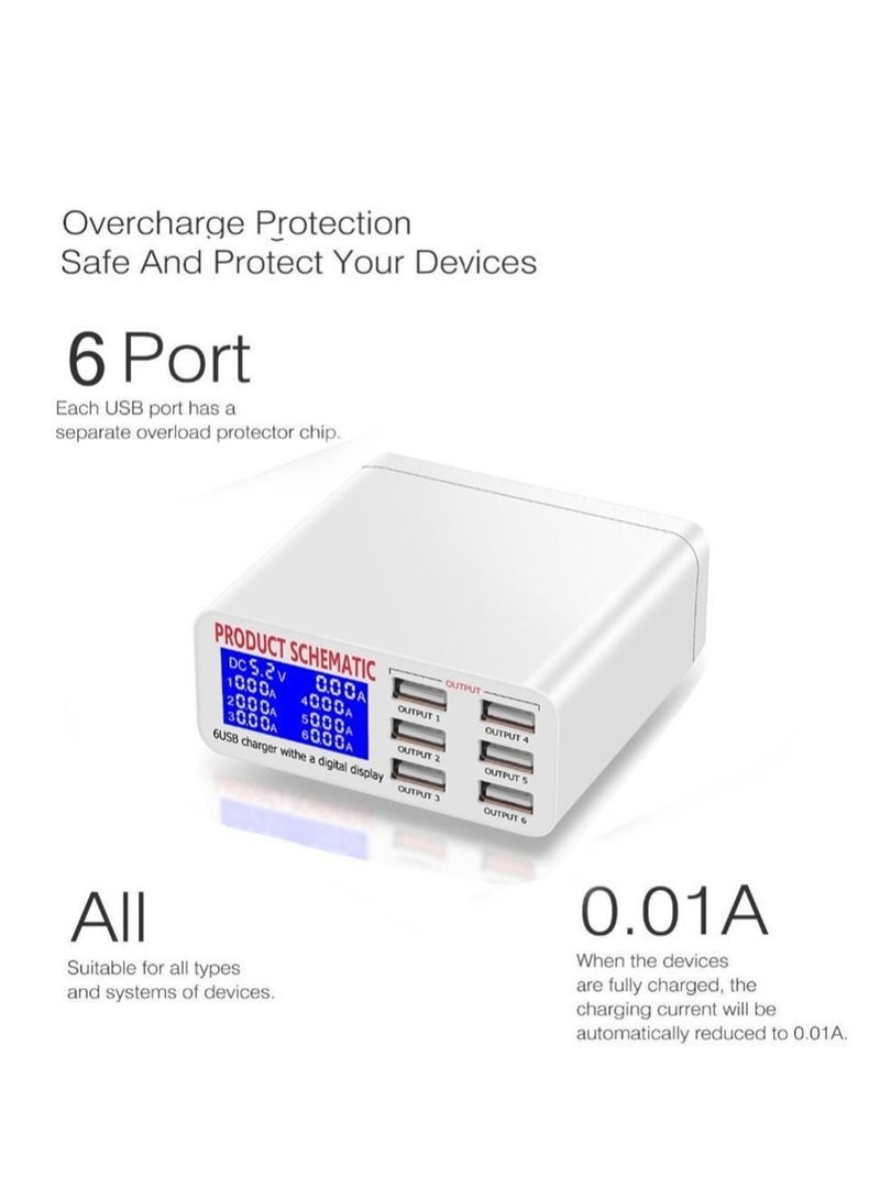 general 8A QC3.0 USB Charger with LCD Display 6 Ports Desktop Mobile Phone Charger Smart Fast Charging for Smart Phones Tablet PC899 - Image 3