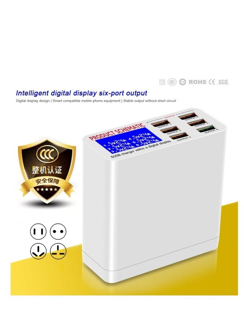 general 8A QC3.0 USB Charger with LCD Display 6 Ports Desktop Mobile Phone Charger Smart Fast Charging for Smart Phones Tablet PC899 - Image 5