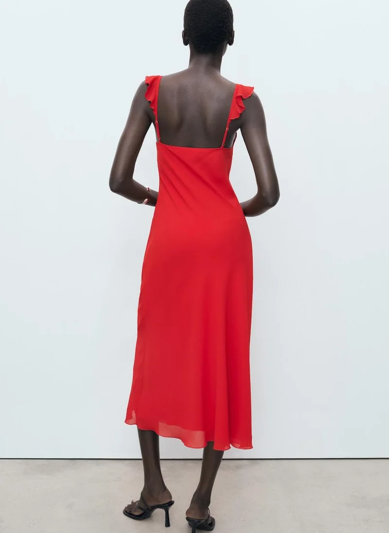 MANGO Midi-Dress With Ruffle Neckline