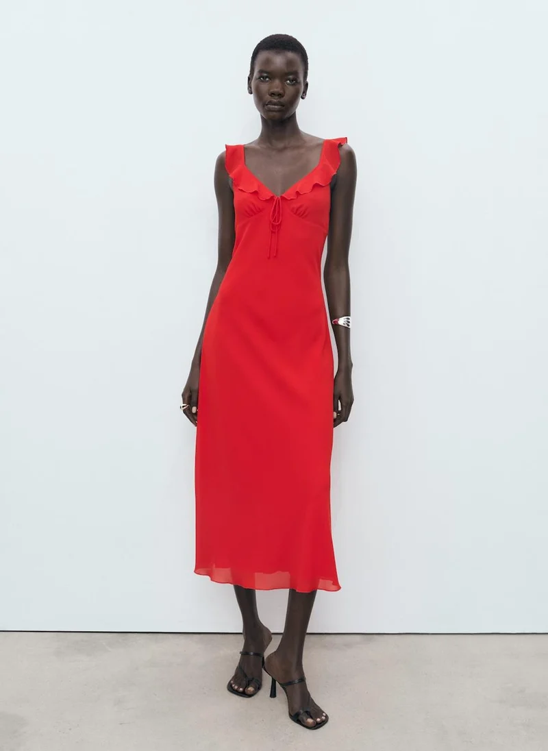 MANGO Midi-Dress With Ruffle Neckline