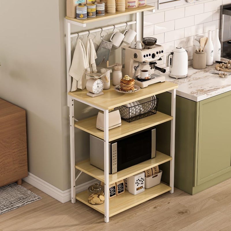 JANTENS 4 Tier Coffee Bar Station,Corner Bar Cabinet for Small Spaces,Coffee Stand Station with 5 S-Shaped Hooks,Kitchen Storage Stand with storage layer, Bakers Rack for Kitchen, Entryway - Image 1