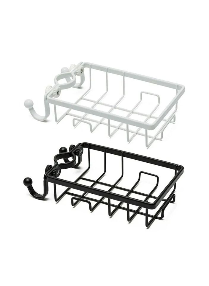 2-Pieces Kitchen Sink Faucet Rack Sponge Rag Storage Drain Shelf,Bathroom Shower Rod Hanging Iron Basket Soap Dish Shampoo Holder - Image 2