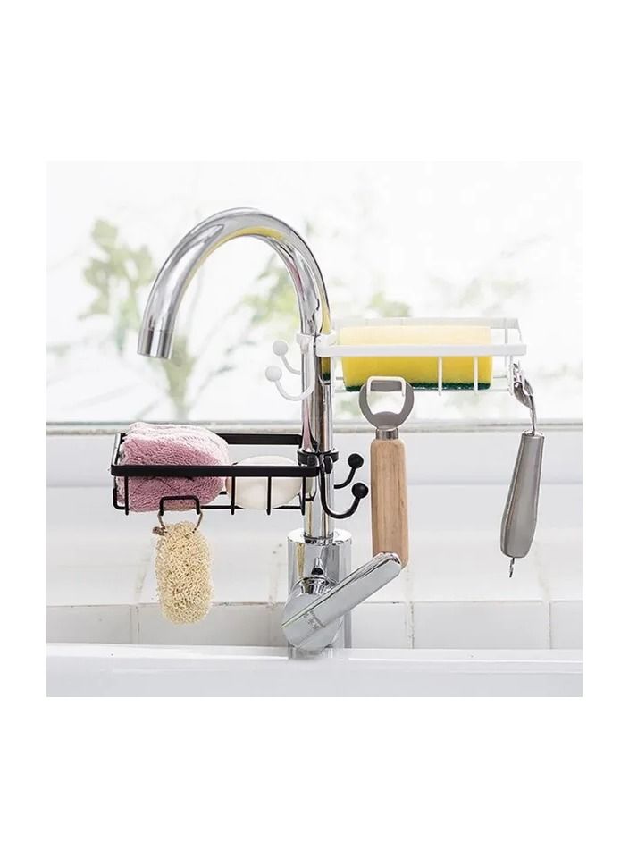 2-Pieces Kitchen Sink Faucet Rack Sponge Rag Storage Drain Shelf,Bathroom Shower Rod Hanging Iron Basket Soap Dish Shampoo Holder - Image 1