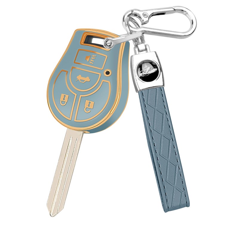 FT FUNTOR for Nissan Key Fob CoverTPU 360Full CoverageFit for Rogue Sentra Altima Versa Armada Cube NV Infiniti FX35 Key Car Accessories Holder Blue Gold Border - Image 3