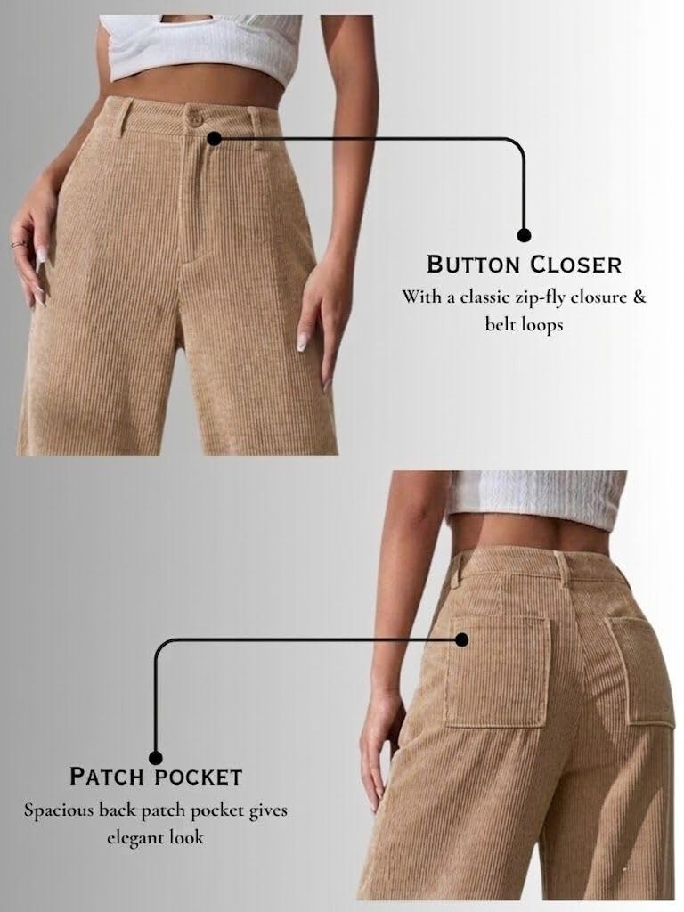 SMOWKLY Women's Aesthetic Mid Rise Wide Leg Sweatpant with Pocket || Loose Comfy Elastic Waist Casual Korean Trousers for Woman Elegant Workwear for Office, College & Events (1678_CRM_XXL) Beige - Image 4