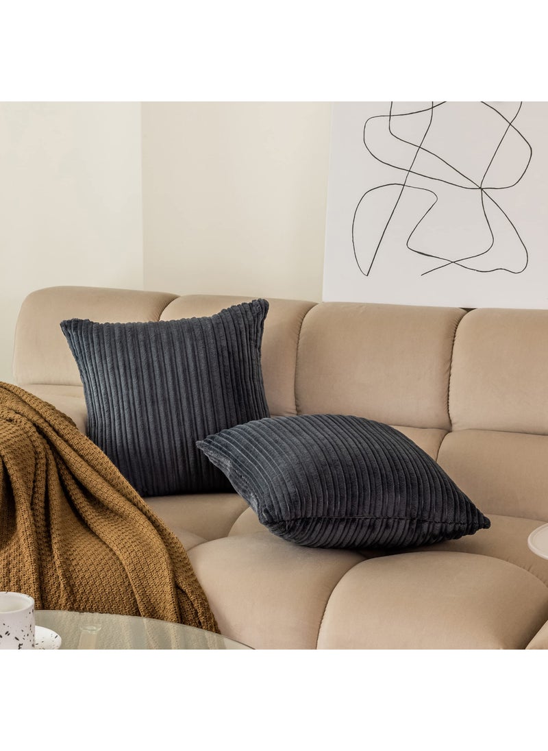 K KEVIN TEXTILE Kevin Textile Throw Pillows Euro Sham Striped Corduroy Velvet Throw Pillow Covers Cushion Cover for Couch  18 x 18 inch (45cm)  Set of 2  Dark Grey  - Image 5