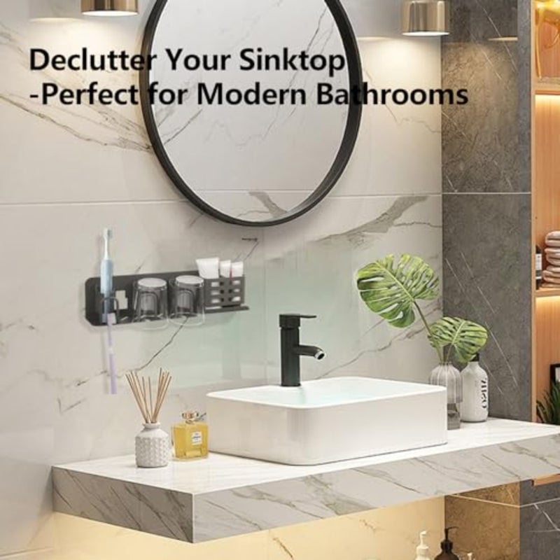 Electric Toothbrush Holder Wall Mounted, Rust-Proof Aluminum 2-Slot Organizer with Shelf - Minimalist Bathroom Storage for Small Spaces, Gray - Image 5
