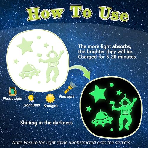 Neasyth 556PCS Glow in The Dark Stars for Ceiling, 3D Glow in The Dark Space Galaxy Stickers Astronaut Rocket Planet Dots Stars for Kids Room Wall Decals Ceiling Decorations Party Birthday Gift (Green) - Image 4