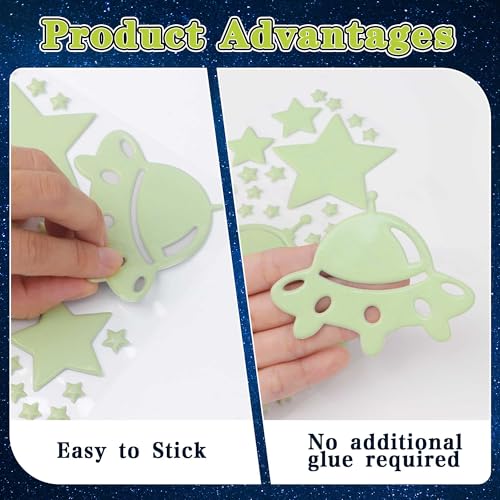 Neasyth 556PCS Glow in The Dark Stars for Ceiling, 3D Glow in The Dark Space Galaxy Stickers Astronaut Rocket Planet Dots Stars for Kids Room Wall Decals Ceiling Decorations Party Birthday Gift (Green) - Image 3
