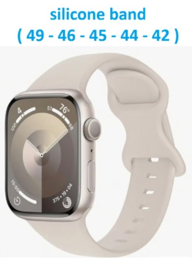 Sport Silicone Band Compatible With Apple Watch Band 42mm 44mm 45mm 46mm 49 mm - light beige - Image 1