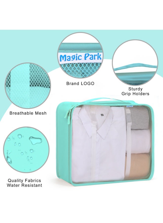 بمعنى سحر بمعنى حديقة مكعبات تعبئة لحقيبة السفر، 8 قطع، مكعبات تعبئة زرقاء لتخزين الأمتعة، منظم تعبئة الأمتعة، مجموعة مكعبات تعبئة للسفر، تخزين الملابس والأحذية، أساسيات السفر - Image 4