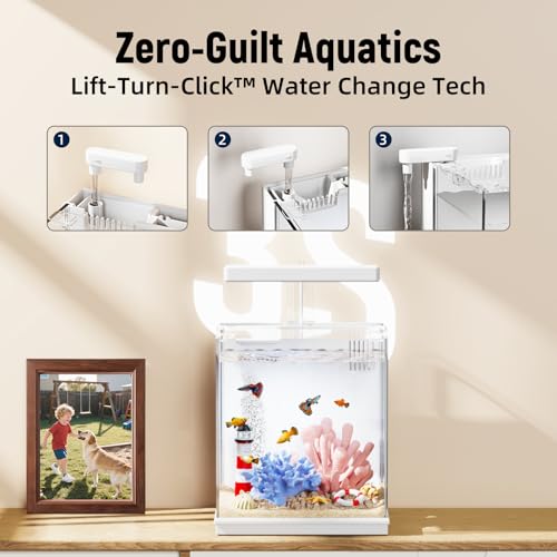 AQUASMITH 2-Gallon All-in-One Fish Tank – Silent Pump, 3-Stage Filtration & Easy Water Change, Perfect Self-Care Betta Aquarium Kit for Kids & Beginners (White - Image 4