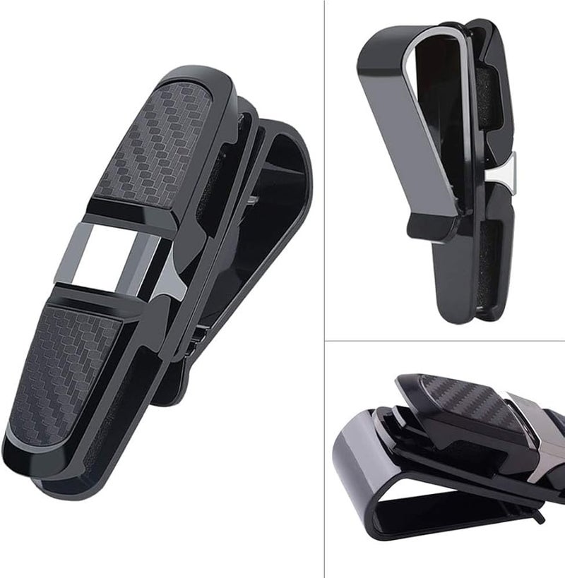 Universal Black Car Sun Visor Sunglasses Holder Clip 2PCS Set Portable Glasses Case - Image 5