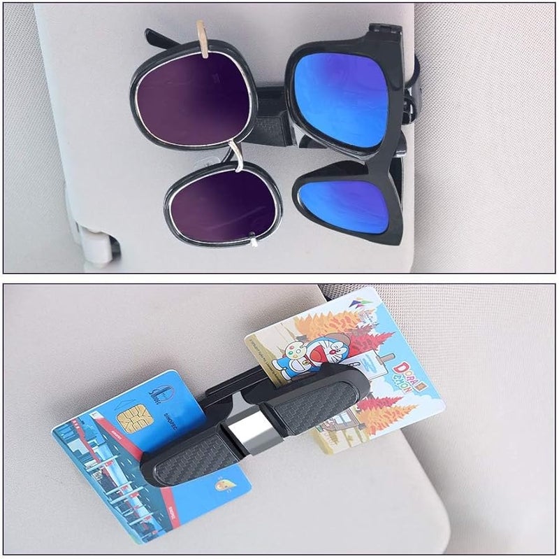 Universal Black Car Sun Visor Sunglasses Holder Clip 2PCS Set Portable Glasses Case - Image 3