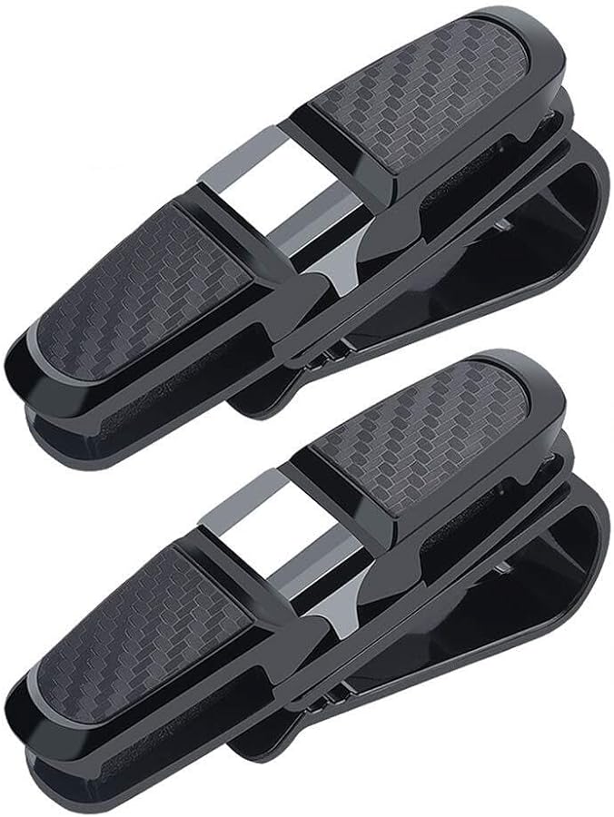 Universal Black Car Sun Visor Sunglasses Holder Clip 2PCS Set Portable Glasses Case - Image 1