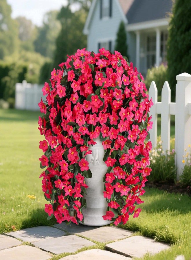 florisso Artificial Fake Hanging Plants Flowers for Outdoor 2 PCS Faux Silk Morning Glory Vines Stems UV Resistant for Wall Home Porch Patio Party Wedding Decor (Hotpink) - Image 3