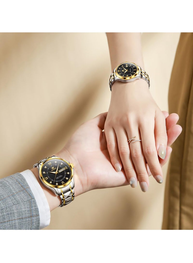 OLEVS OLEVS Couple Set Business Analog Quartz Men and Women Stainless Steel Waterproof Luminous Date Watch 2906  - Image 3