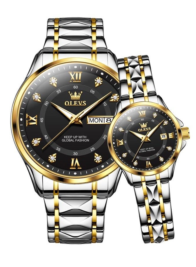 OLEVS OLEVS Couple Set Business Analog Quartz Men and Women Stainless Steel Waterproof Luminous Date Watch 2906  - Image 1