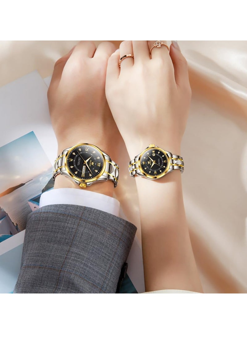 OLEVS OLEVS Couple Set Business Analog Quartz Men and Women Stainless Steel Waterproof Luminous Date Watch 2906  - Image 2