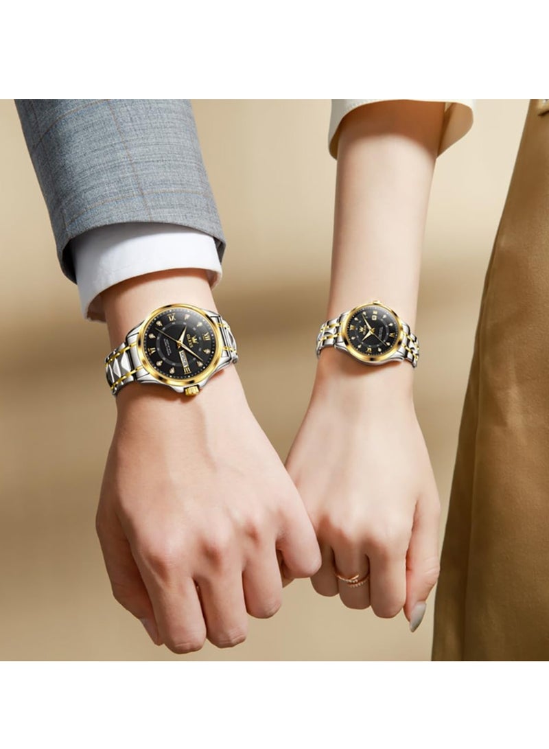OLEVS OLEVS Couple Set Business Analog Quartz Men and Women Stainless Steel Waterproof Luminous Date Watch 2906  - Image 4