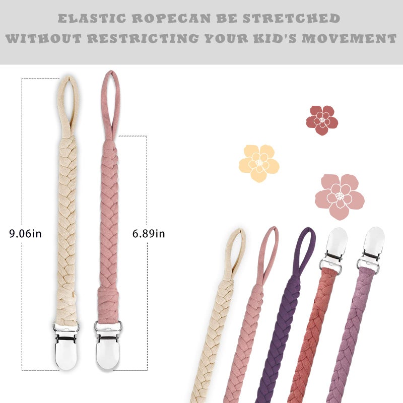 Duludulu Braided Pacifier Clips Baby Girl - Unisex Design Binky Clips with Teething Straps for Shower & Birthday Gifts - Image 2