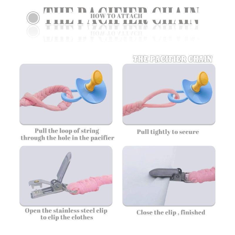 Duludulu Braided Pacifier Clips Baby Girl - Unisex Design Binky Clips with Teething Straps for Shower & Birthday Gifts - Image 4