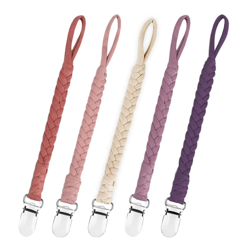 Duludulu Braided Pacifier Clips Baby Girl - Unisex Design Binky Clips with Teething Straps for Shower & Birthday Gifts - Image 1