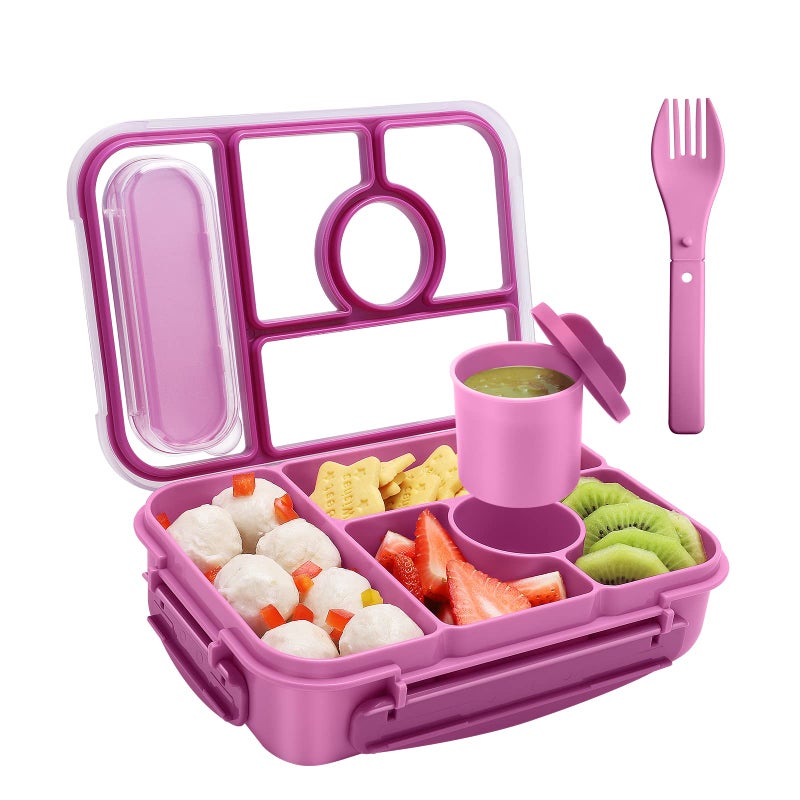Amathley Bento Box Adult Lunch Box KidsLunch Containers for AdultsKidsToddler5 Compartments Bento Lunch Box for Kids with Sauce VontainersMicrowave  Dishwasher  Freezer SafeBPAFree Purple