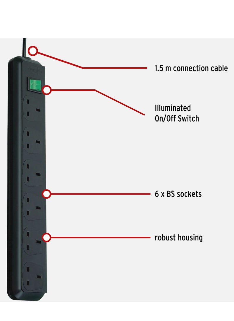 Brennenstuhl - Brennenstuhl Eco-Line, 6-way extension lead with power switch and 1.5m cable, extremely energy-efficient, colour: black - Image 1