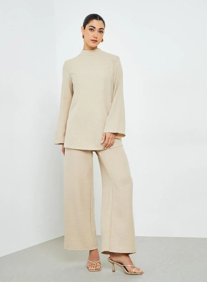 Amirah Beige Oversized Top and Wide Leg Pants Modest Set