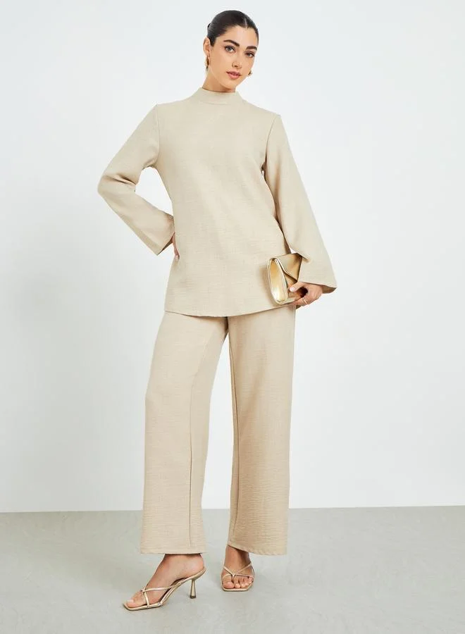 Amirah Beige Oversized Top and Wide Leg Pants Modest Set