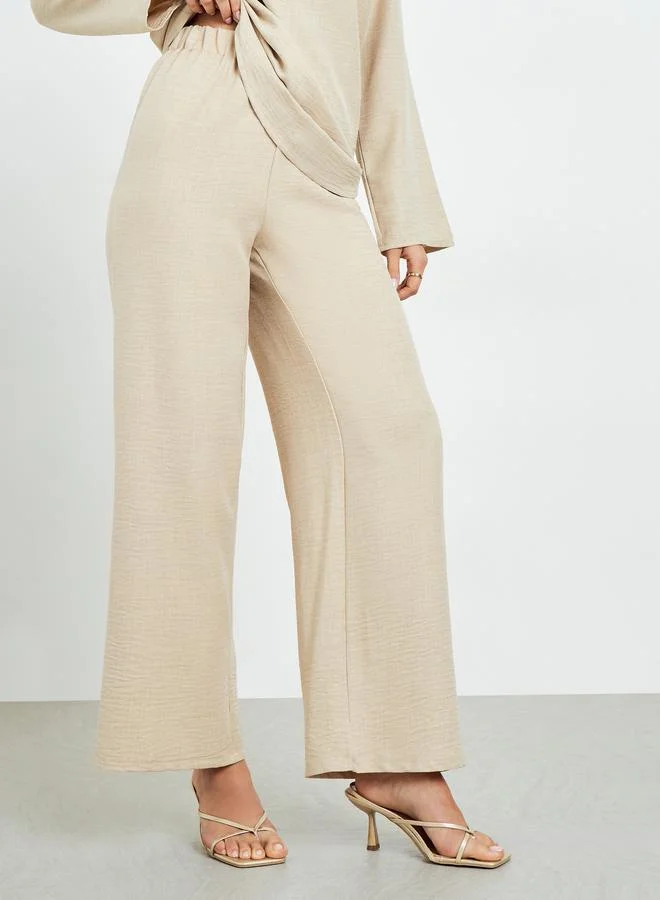 Amirah  Beige Oversized Top and Wide Leg Pants Modest Set for Women | Best Price UAE