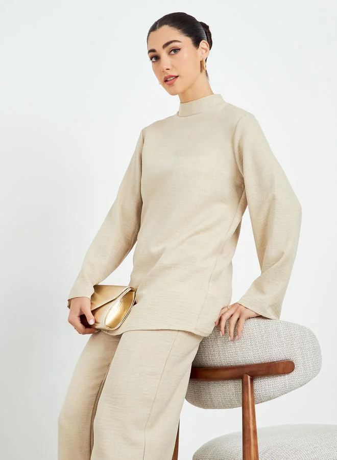 Amirah  Beige Oversized Top and Wide Leg Pants Modest Set for Women | Best Price UAE