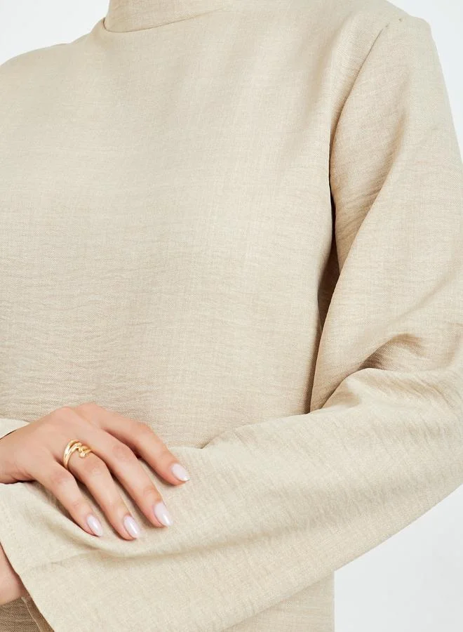 Amirah  Beige Oversized Top and Wide Leg Pants Modest Set for Women | Best Price UAE