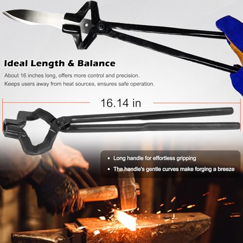 Bonbo Knifemaking and Blacksmithing Tongs, 16" Z V-Bit Tongs Ideal for Beginner and Seasoned Blacksmiths & Bladesmiths, Z-Jaw Offset Knife Making Tongs Blacksmith Z Type Tongs with V-Bit Jaws - Image 2