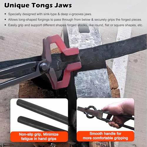 Bonbo Knifemaking and Blacksmithing Tongs, 16" Z V-Bit Tongs Ideal for Beginner and Seasoned Blacksmiths & Bladesmiths, Z-Jaw Offset Knife Making Tongs Blacksmith Z Type Tongs with V-Bit Jaws - Image 3