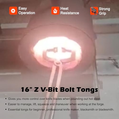 Bonbo Knifemaking and Blacksmithing Tongs, 16" Z V-Bit Tongs Ideal for Beginner and Seasoned Blacksmiths & Bladesmiths, Z-Jaw Offset Knife Making Tongs Blacksmith Z Type Tongs with V-Bit Jaws - Image 4