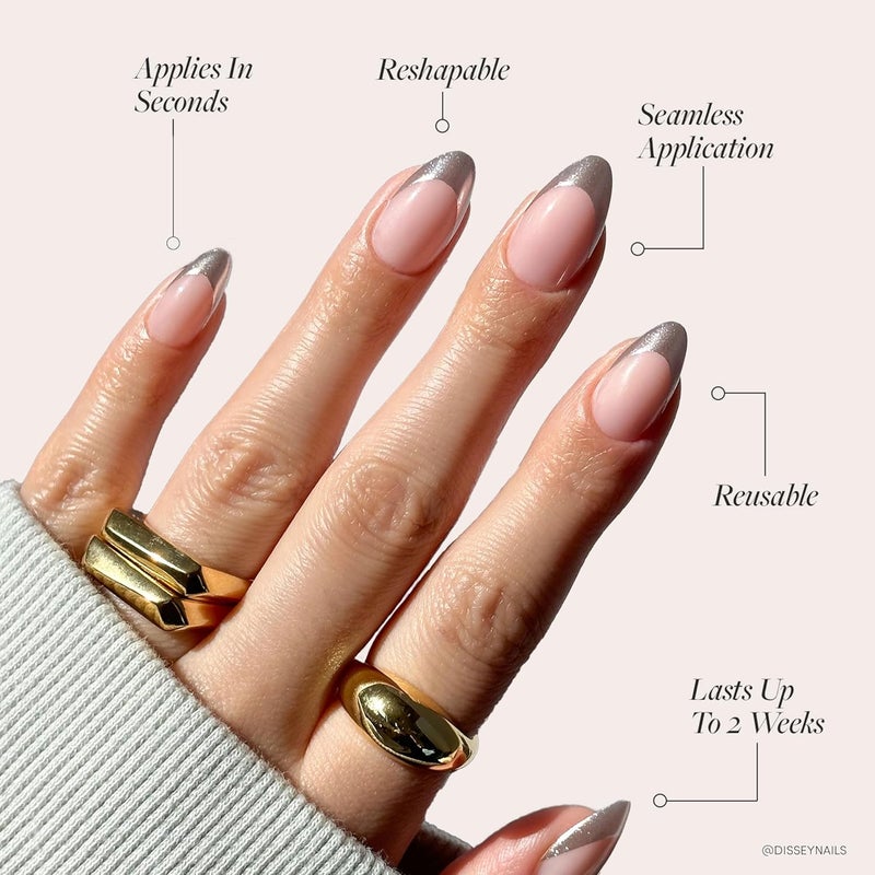 Glamnetic Budget global standard quality Press On Nails - Mirror Mirror | Trendy Short Almond Nails with Metallic Chrome Silver French Tips | 15 Sizes - 30 Nail Kit with Glue Dense area priority deliver - Image 3