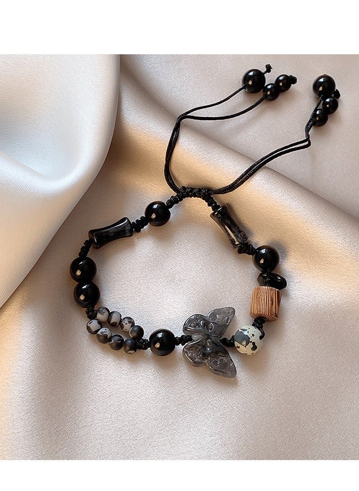 LOVET Ceramic bracelet - elegant women's string beads with ethnic style, traditional Chinese fashion, retro weaving, pull-out type hand accessory - Image 1